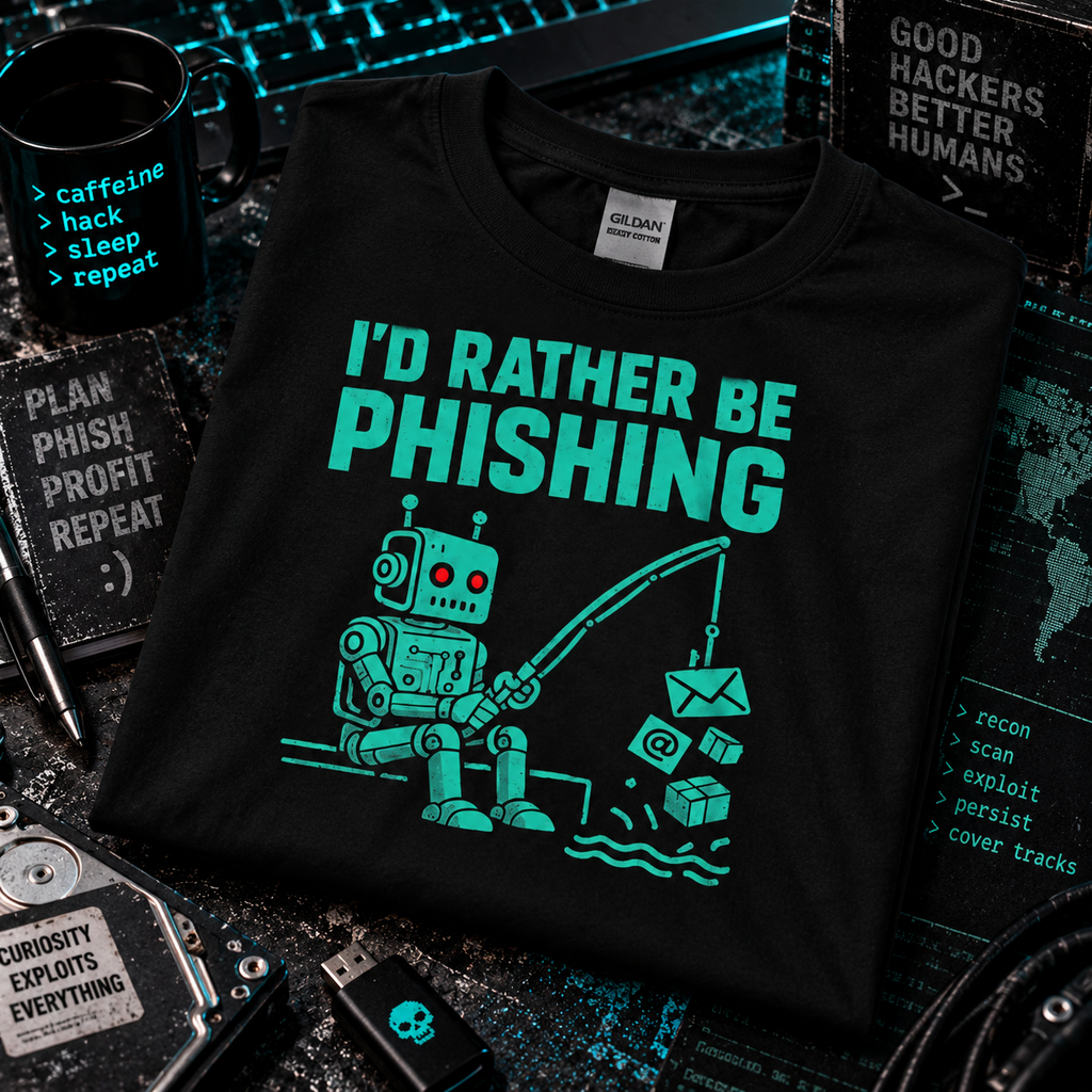 I'd Rather Be Phishing - Funny Robot Fishing Cybersecurity Tee