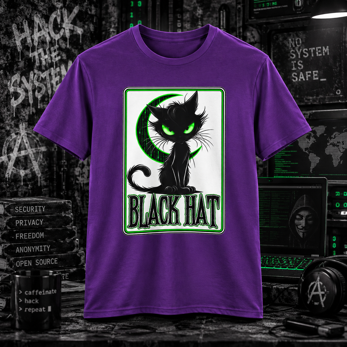 Black Hat Kitty - Hacker Moon Tee