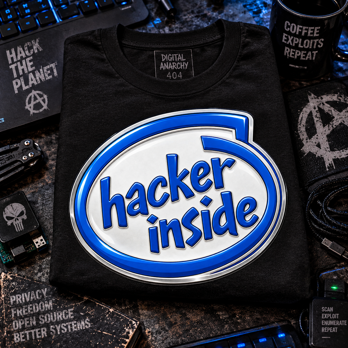 Hacker Inside – Retro Tech Logo Tee