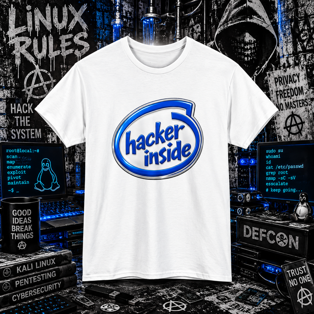 Hacker Inside – Retro Tech Logo Tee