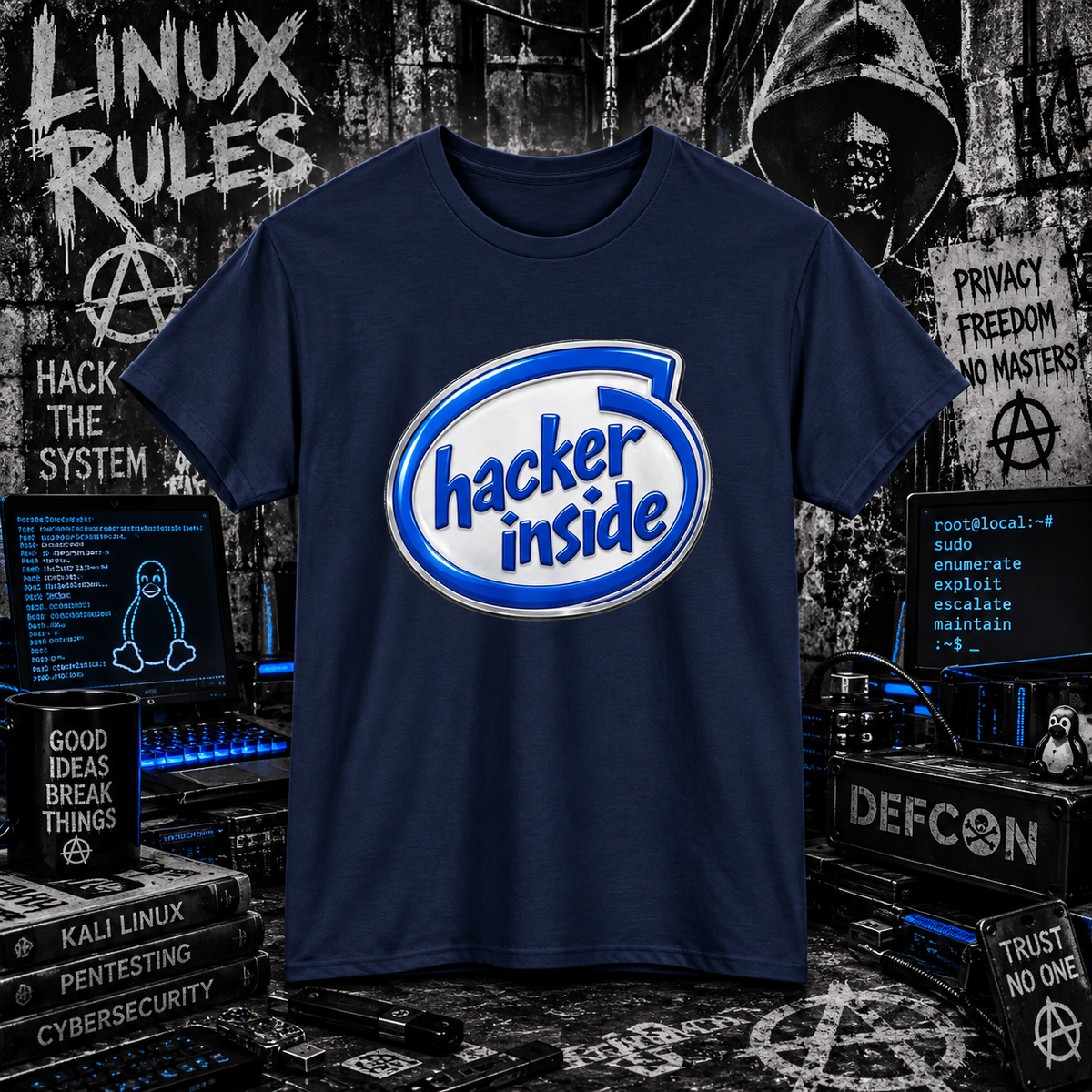 Hacker Inside – Retro Tech Logo Tee