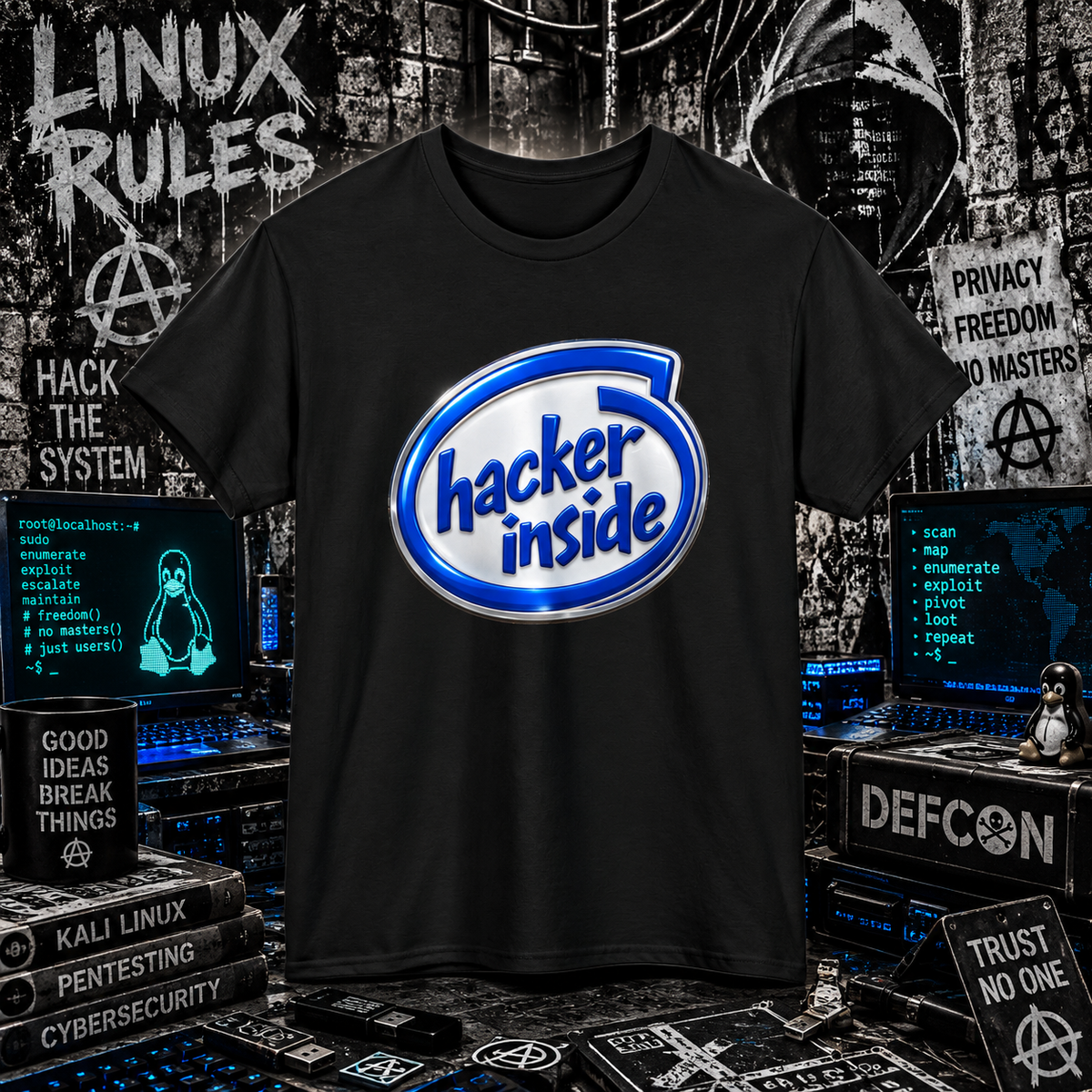 Hacker Inside – Retro Tech Logo Tee