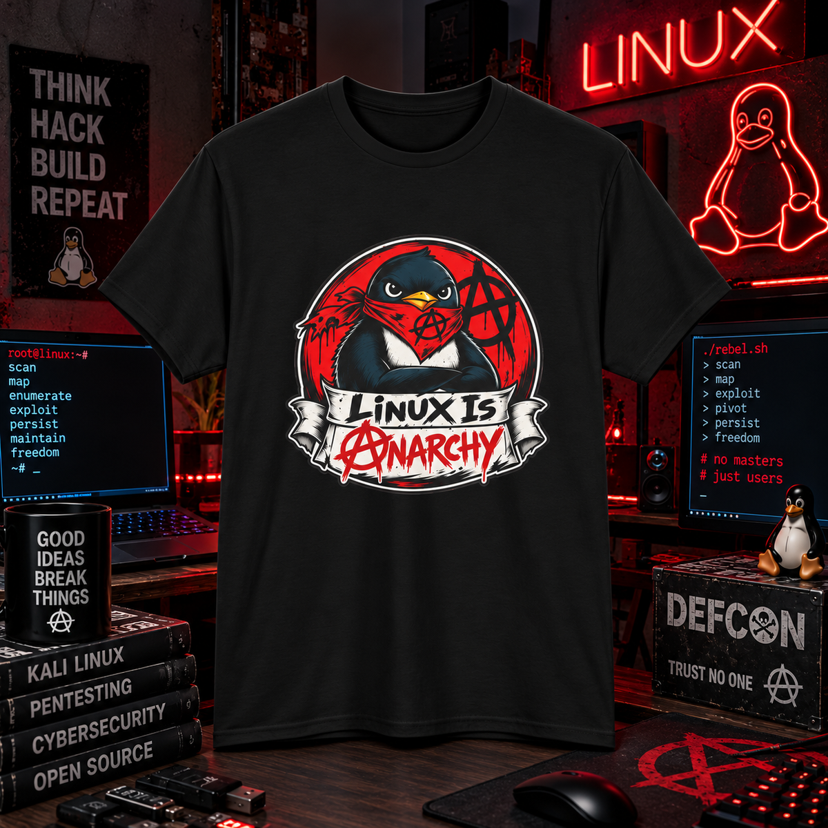 Linux Is Anarchy - Penguin Tech Tee