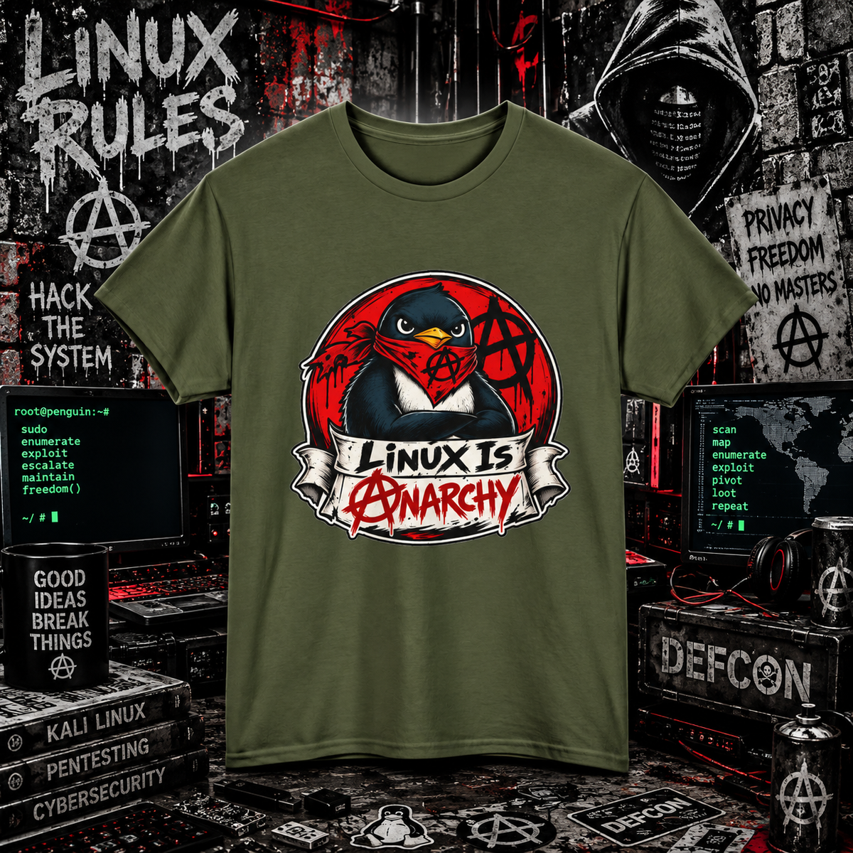 Linux Is Anarchy - Penguin Tech Tee