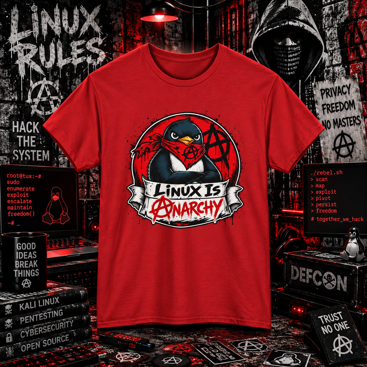 Linux Is Anarchy - Penguin Tech Tee