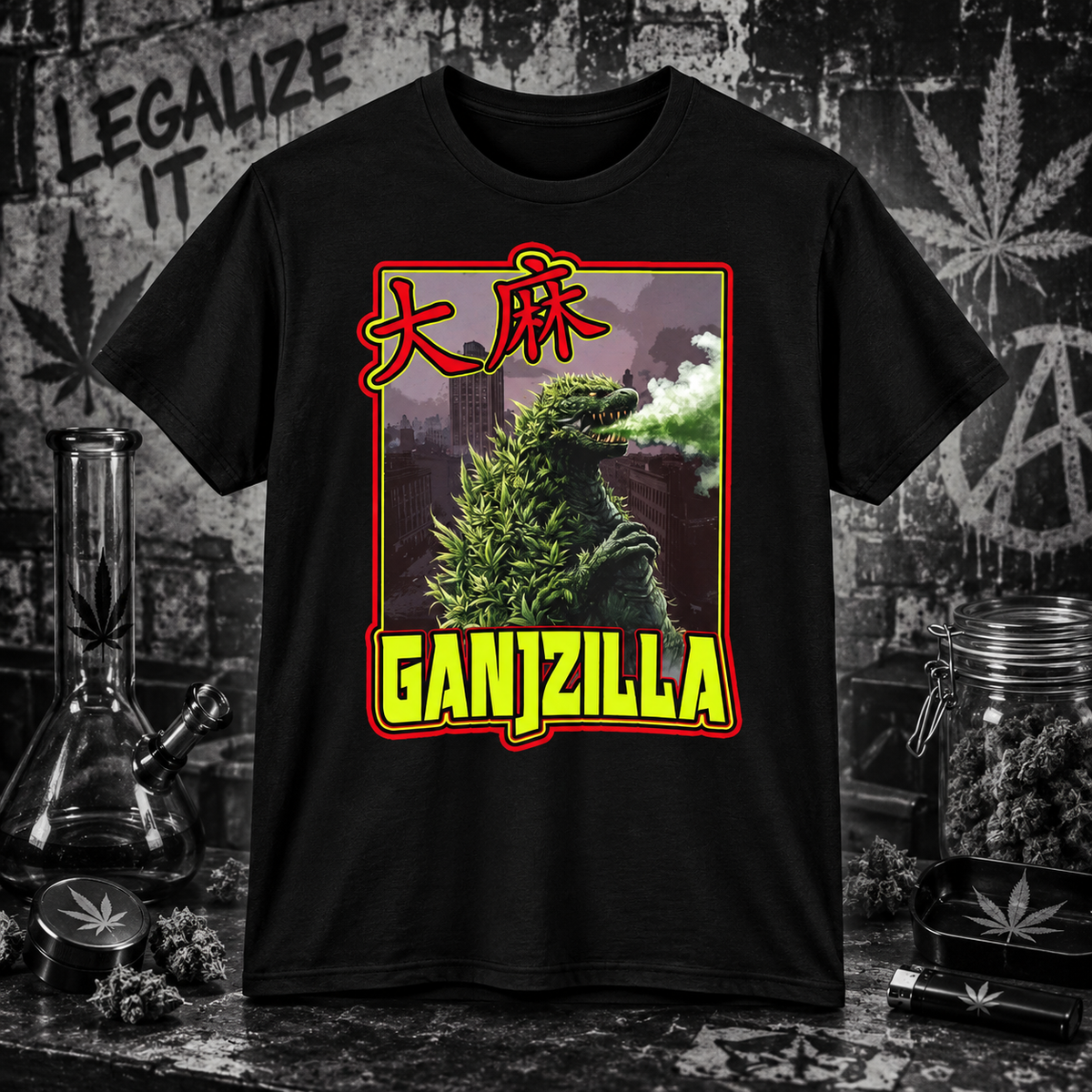 Ganjzilla - Retro Cannabis Monster Tee