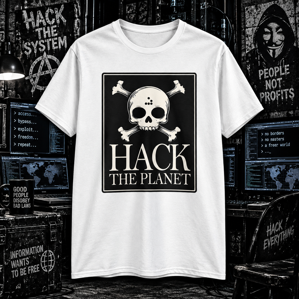 Hack The Planet - Retro Skull & Crossbones Tech Tee