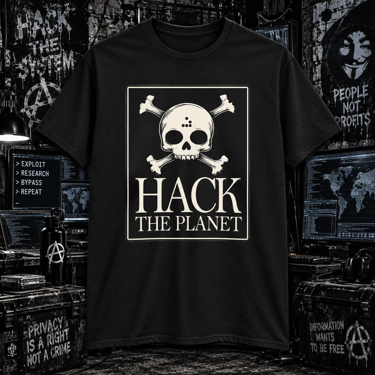 Hack The Planet - Retro Skull & Crossbones Tech Tee