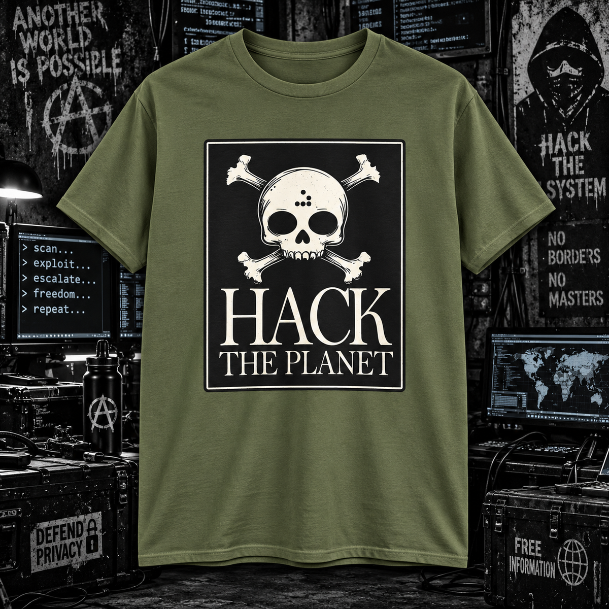 Hack The Planet - Retro Skull & Crossbones Tech Tee