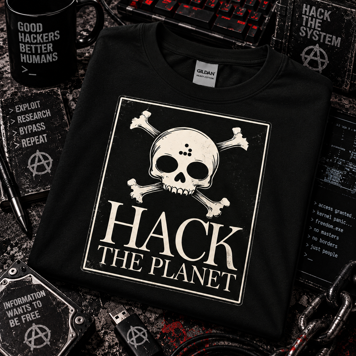 Hack The Planet - Retro Skull & Crossbones Tech Tee