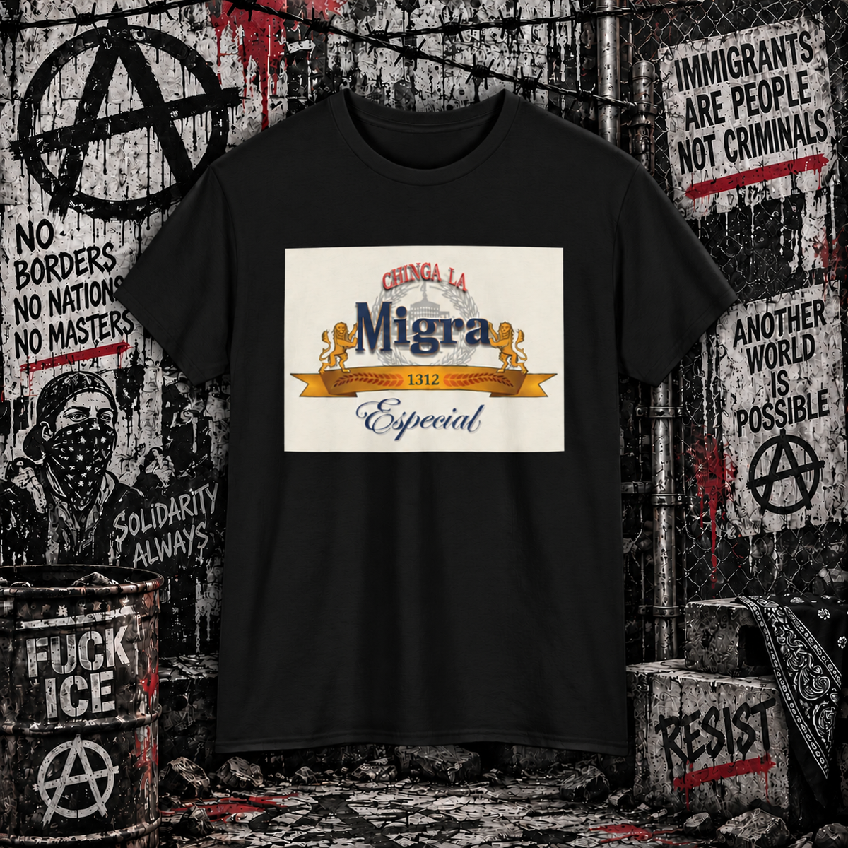 Chinga La Migra - Vintage Cerveza Style Graphic Tee