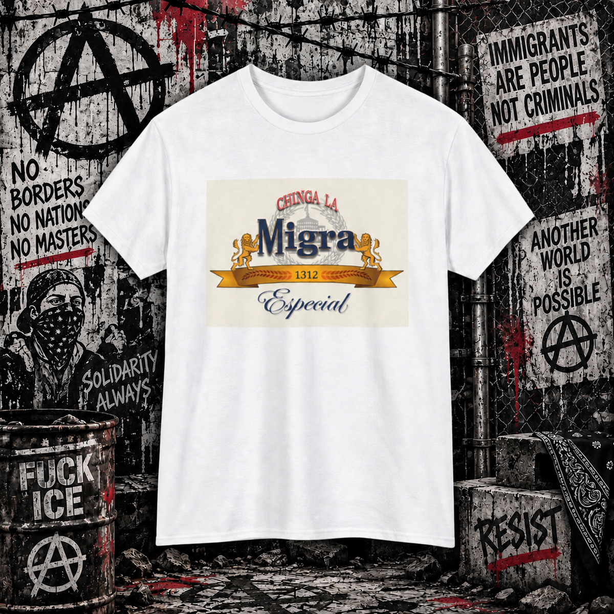 Chinga La Migra - Vintage Cerveza Style Graphic Tee