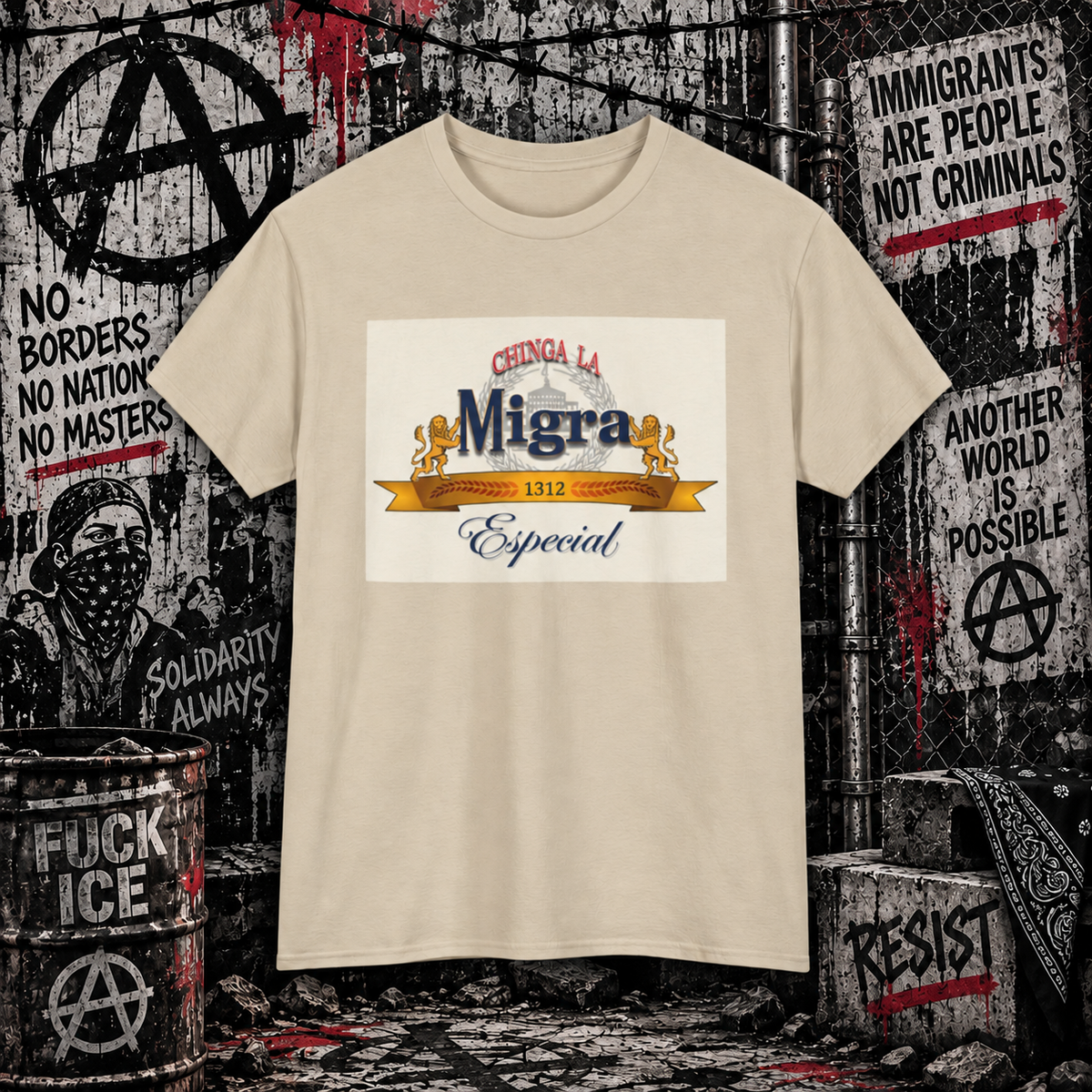 Chinga La Migra - Vintage Cerveza Style Graphic Tee