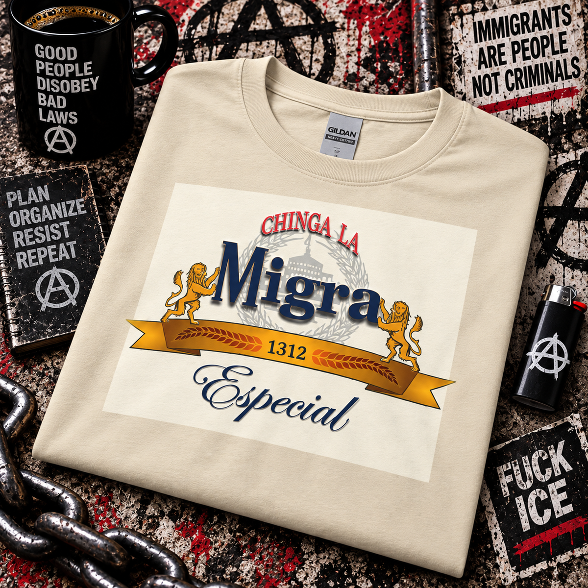 Chinga La Migra - Vintage Cerveza Style Graphic Tee