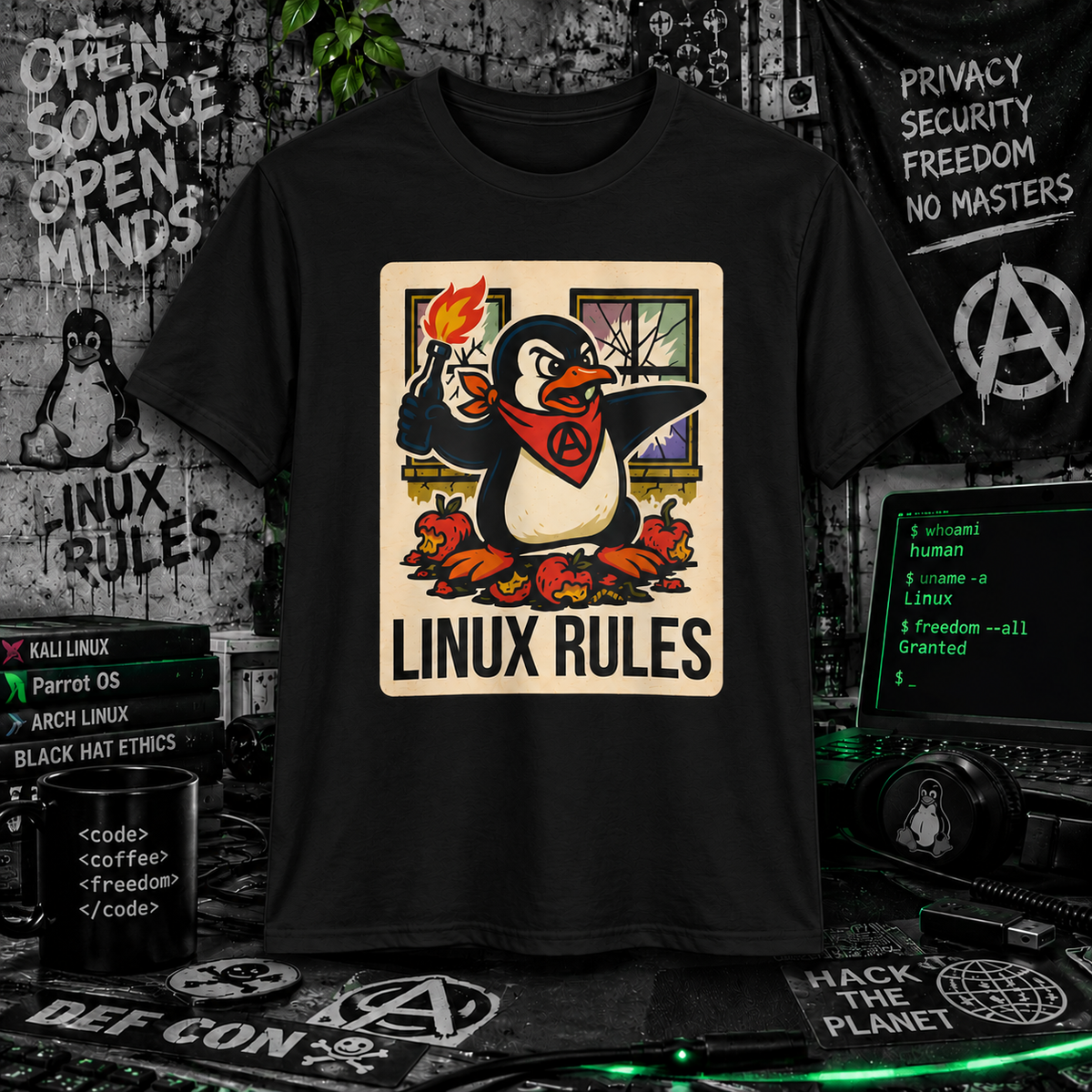 Linux Rules Penguin - Retro Tech Geek Tee