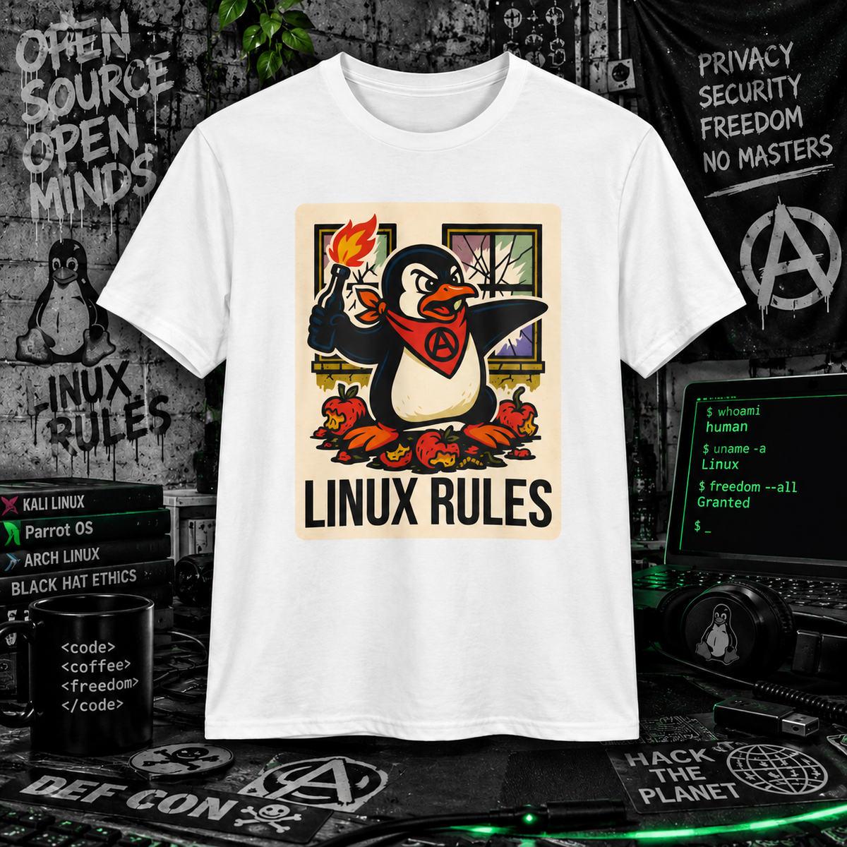Linux Rules Penguin - Retro Tech Geek Tee