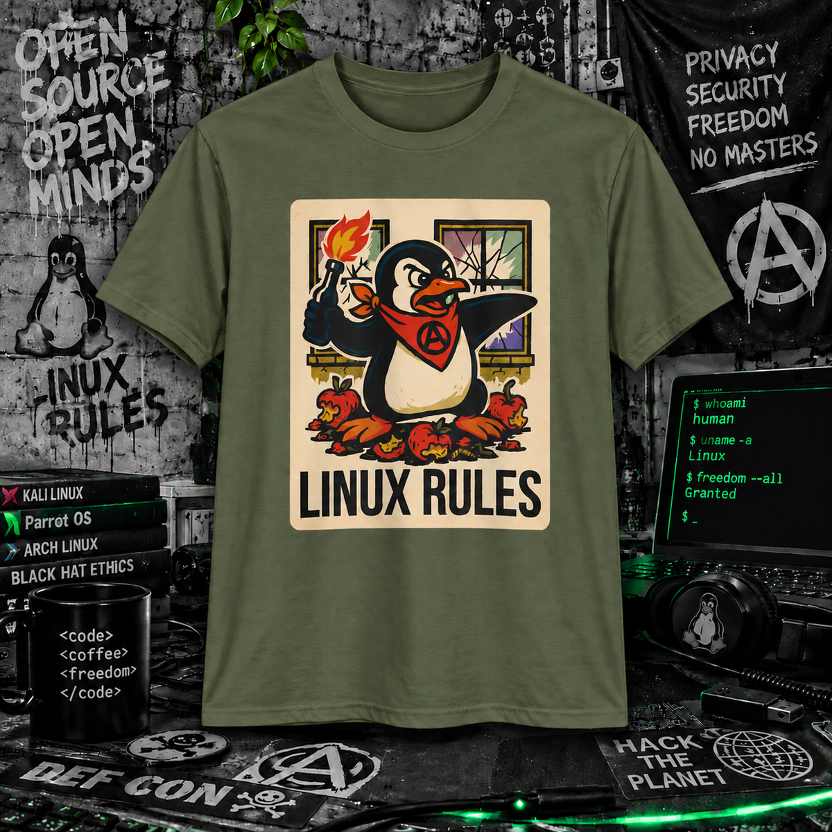 Linux Rules Penguin - Retro Tech Geek Tee