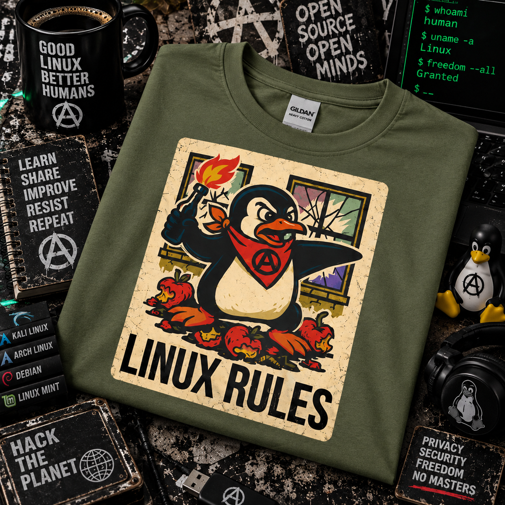 Linux Rules Penguin - Retro Tech Geek Tee