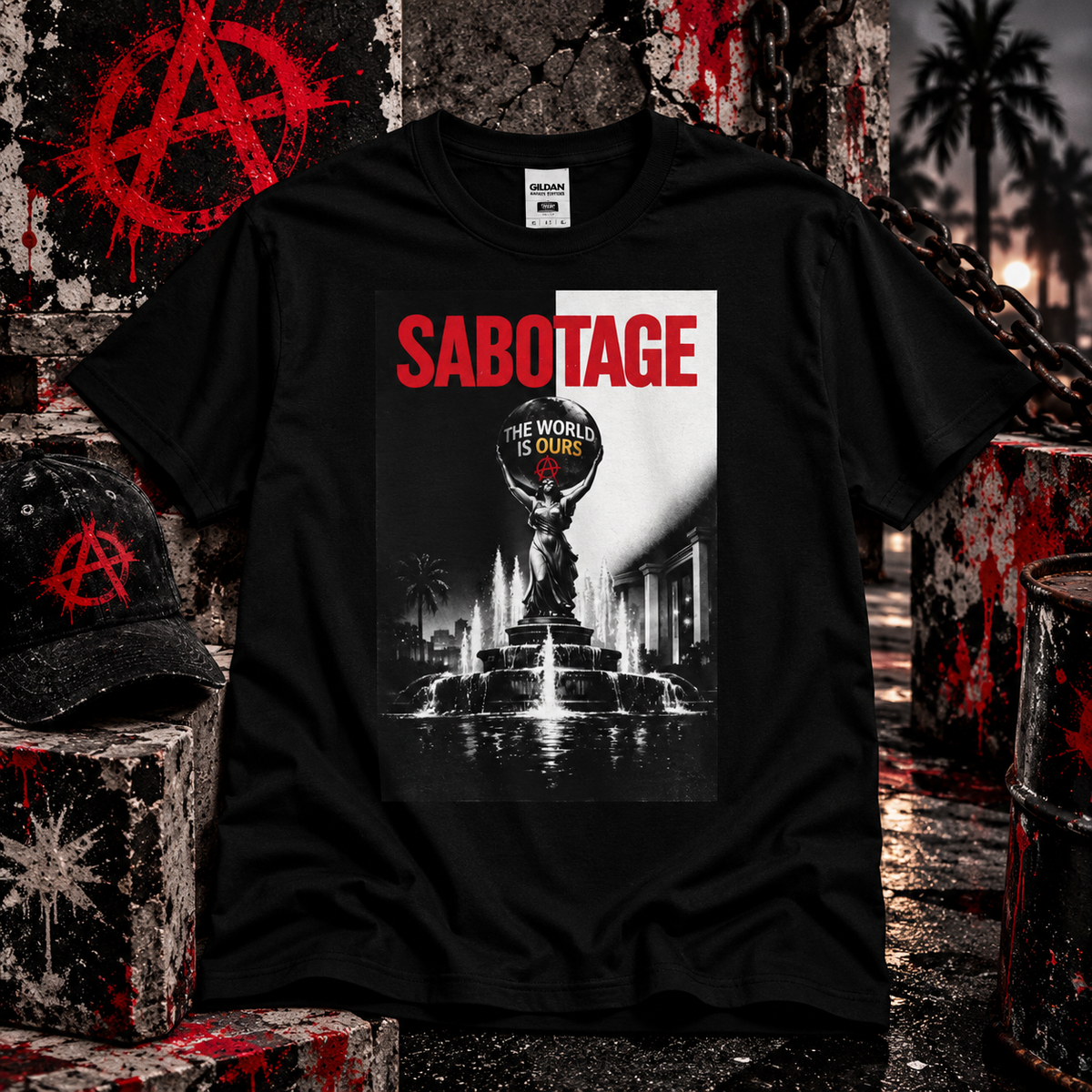 Sabotage The World Is Ours - Retro Film Noir Graphic T-Shirt
