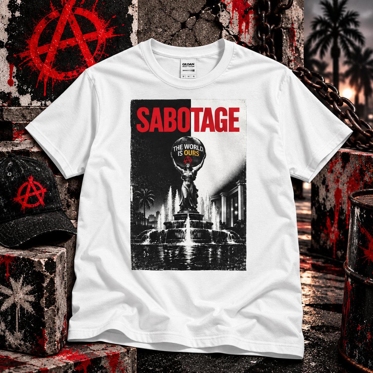 Sabotage The World Is Ours - Retro Film Noir Graphic T-Shirt