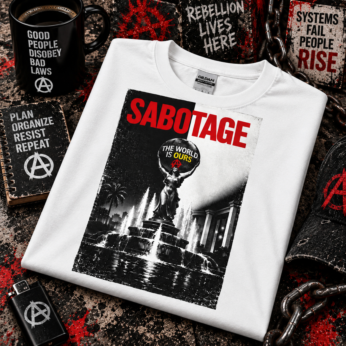 Sabotage The World Is Ours - Retro Film Noir Graphic T-Shirt