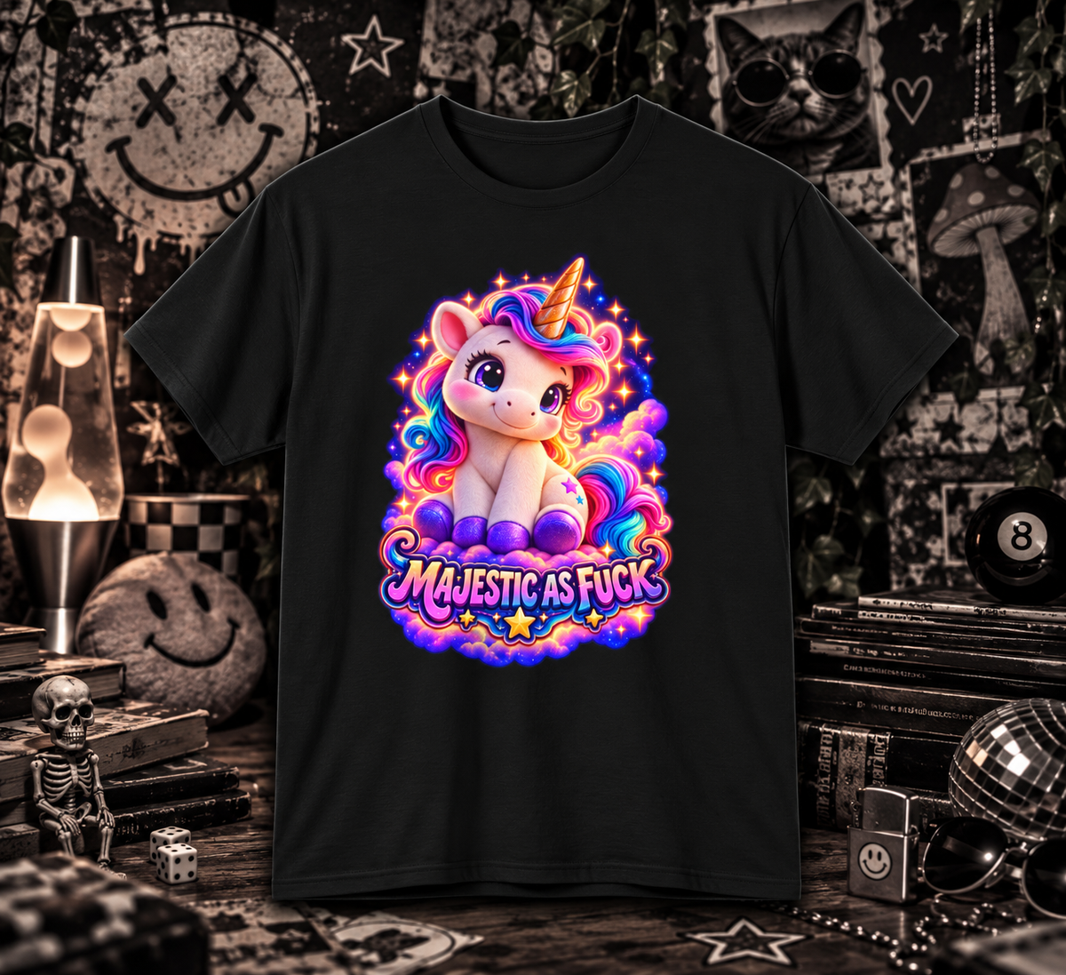 Majestic As Fuck - Cute Rainbow Unicorn Graphic Tee