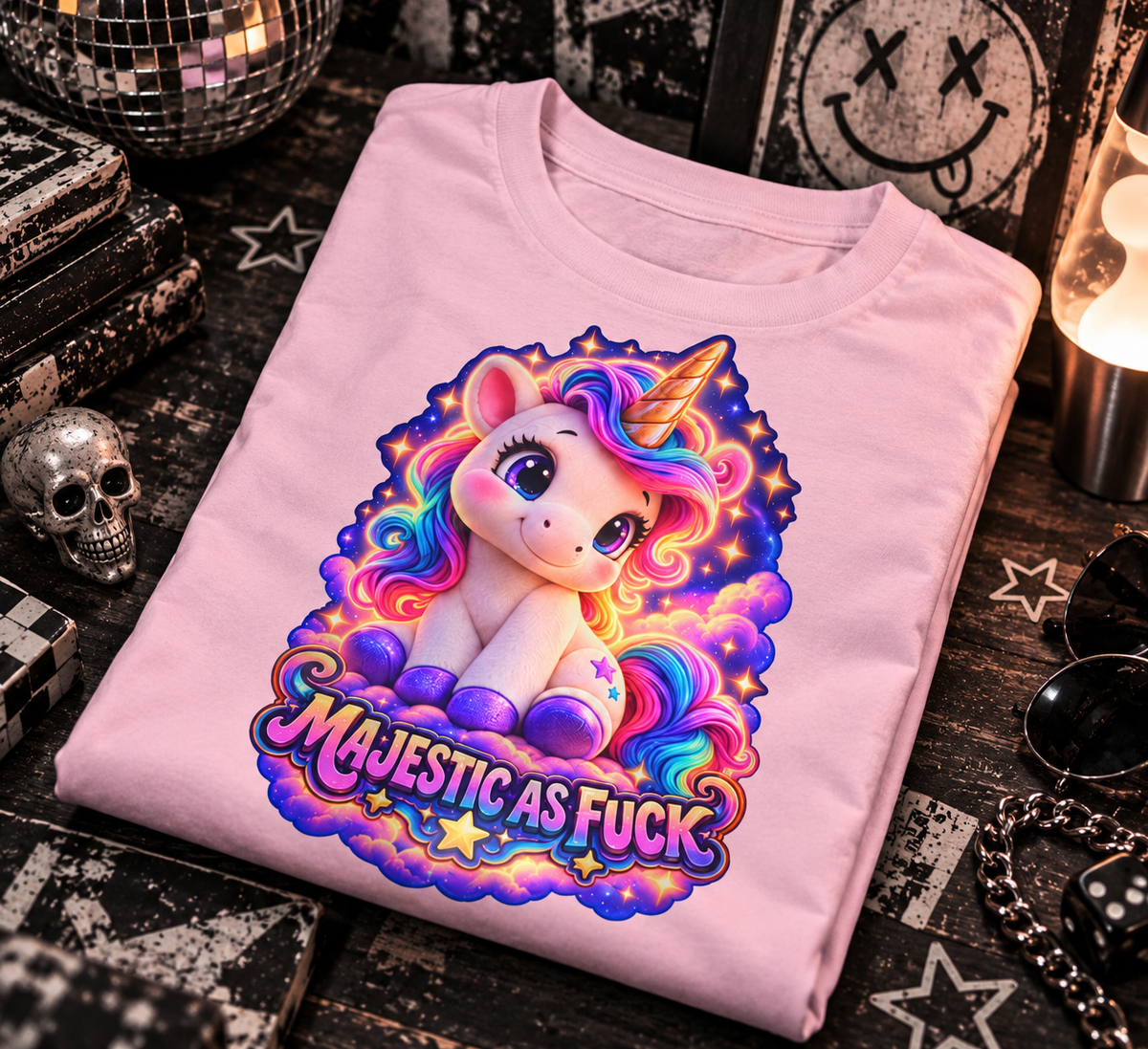 Majestic As Fuck - Cute Rainbow Unicorn Graphic Tee