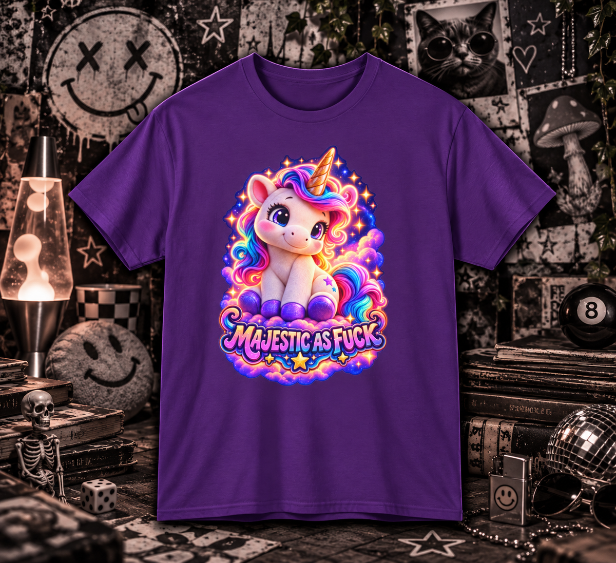 Majestic As Fuck - Cute Rainbow Unicorn Graphic Tee