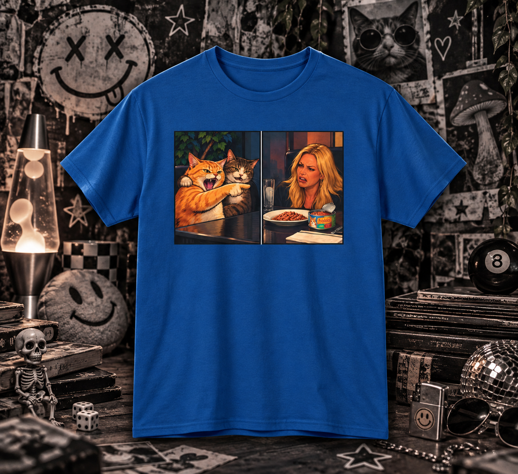 Cat Meme T-shirt - Cat Yelling at Woman
