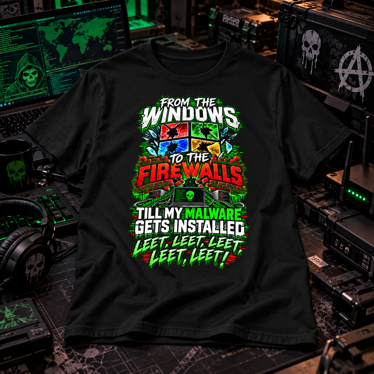 From the Windows to the Firewalls – Hacker Malware T-Shirt