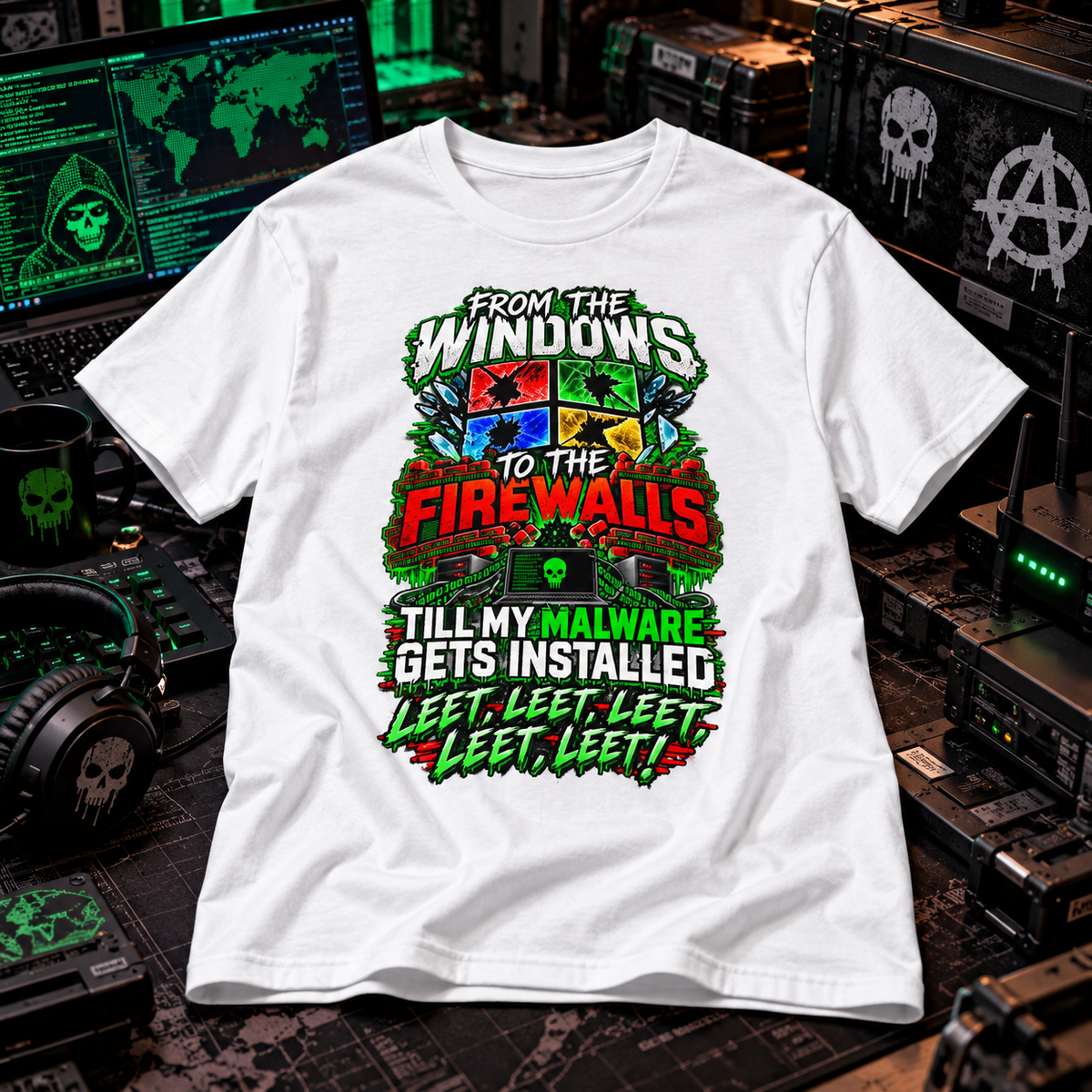 From the Windows to the Firewalls – Hacker Malware T-Shirt