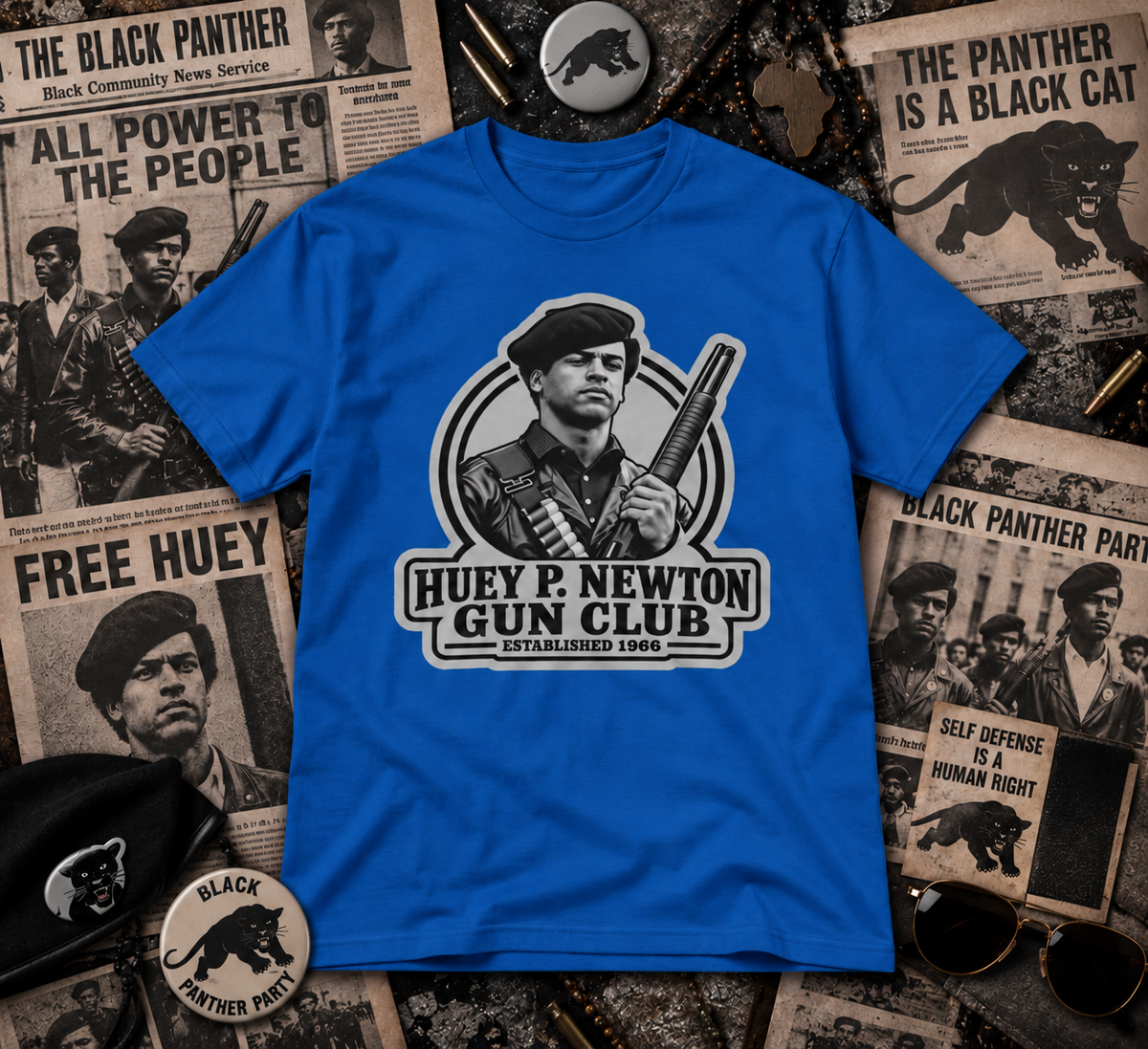 Huey P. Newton Gun Club - Established 1966 - Revolutionary Tee