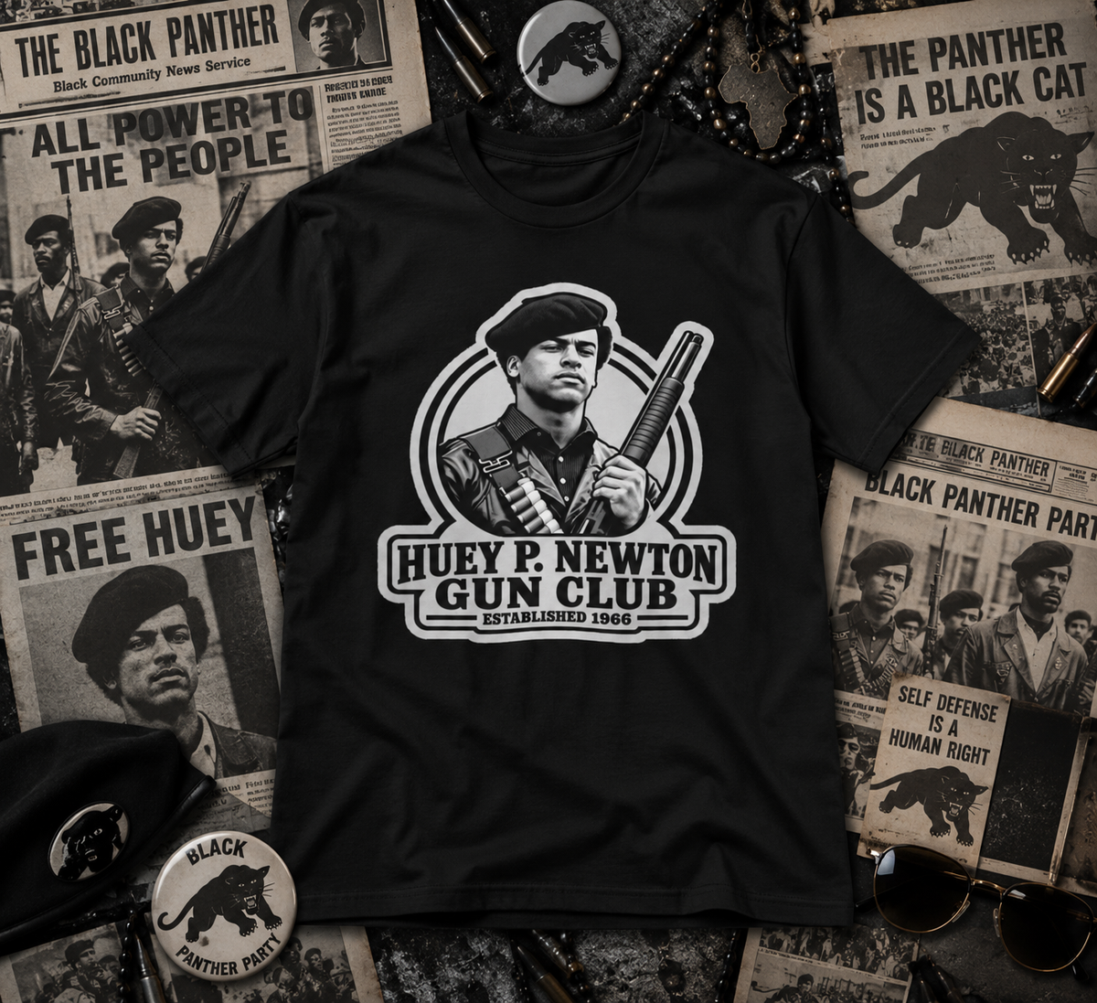 Huey P. Newton Gun Club - Established 1966 - Revolutionary Tee