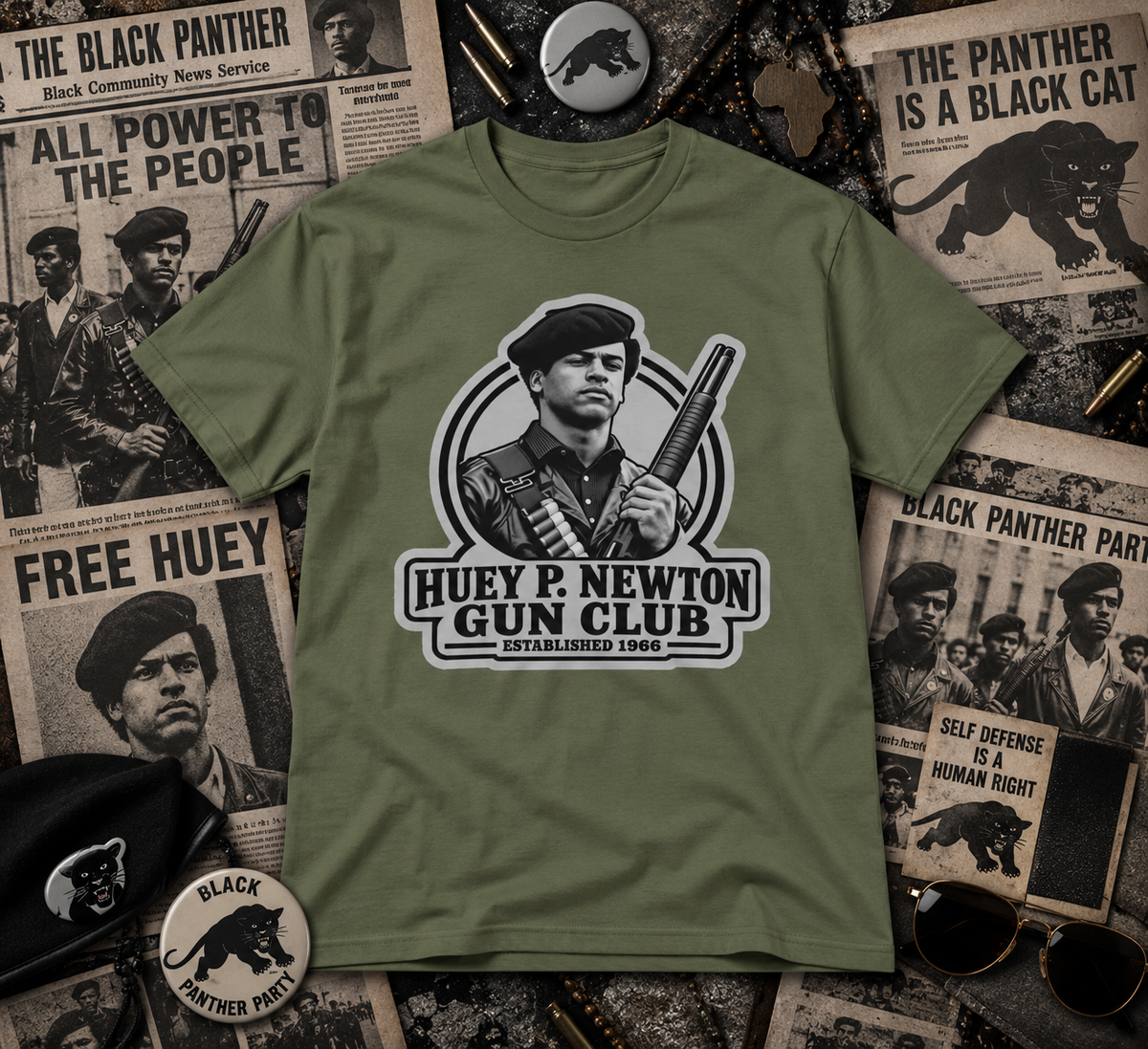 Huey P. Newton Gun Club - Established 1966 - Revolutionary Tee