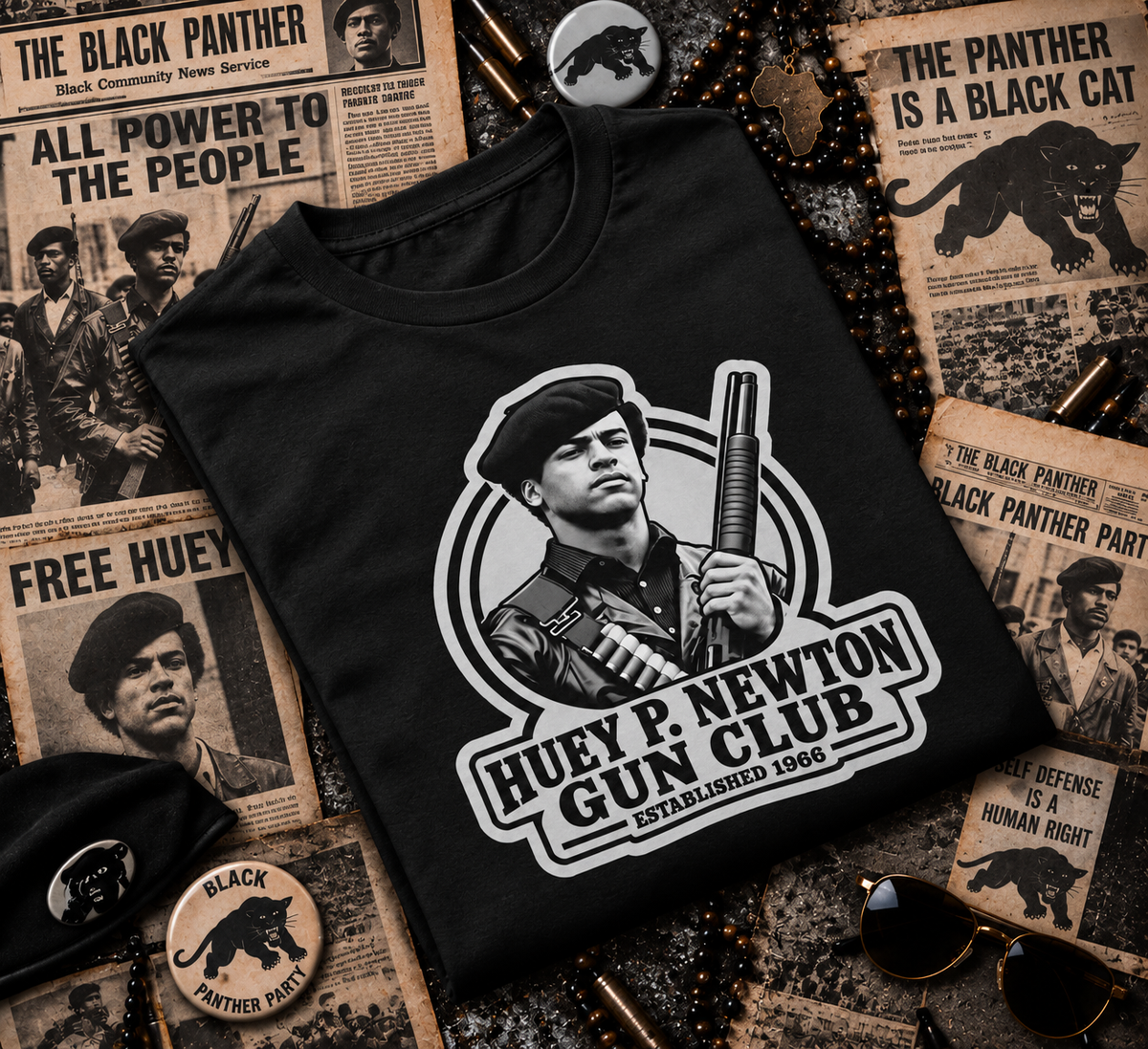 Huey P. Newton Gun Club - Established 1966 - Revolutionary Tee